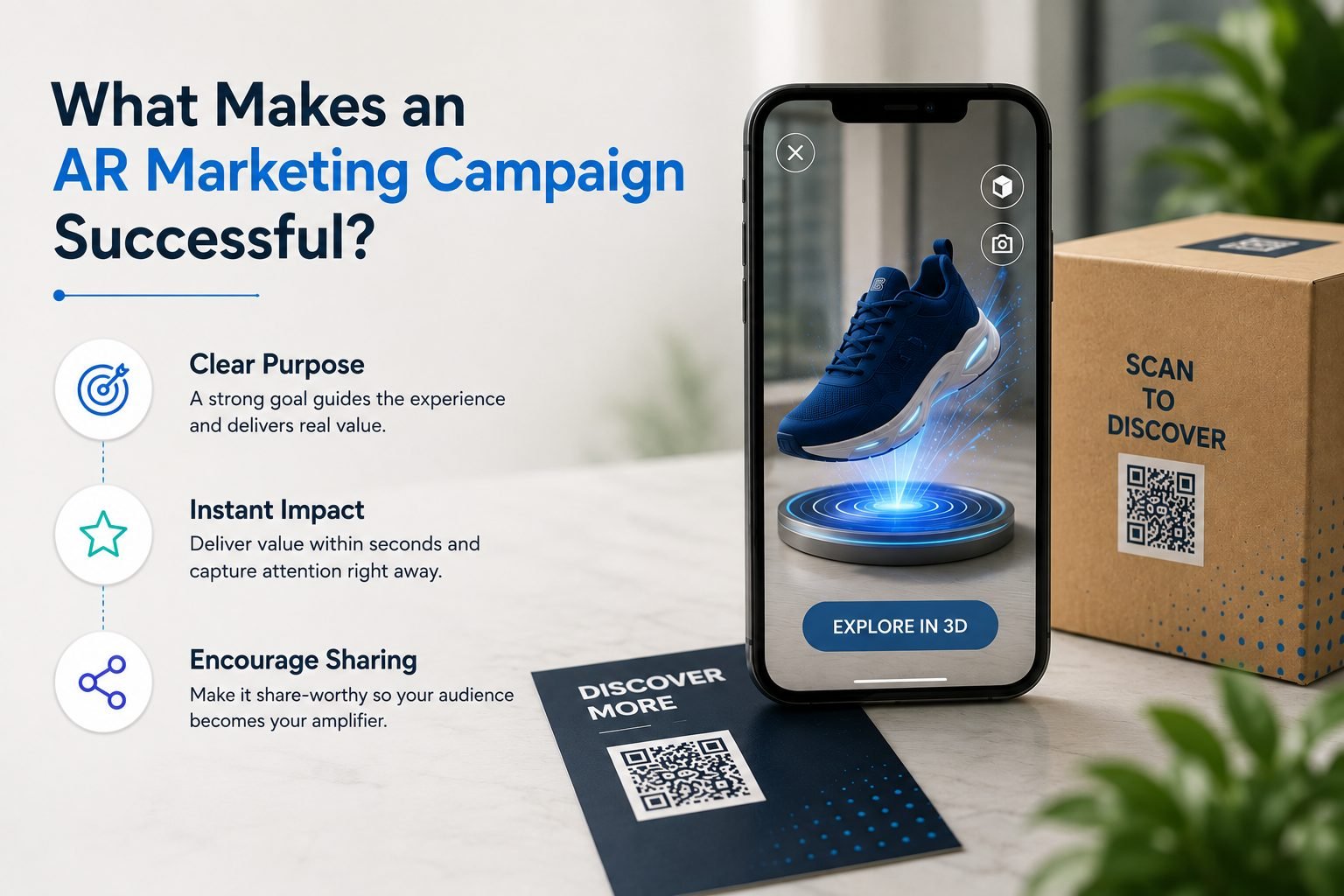 Design elements of a successful AR marketing campaign displayed on a phone screen