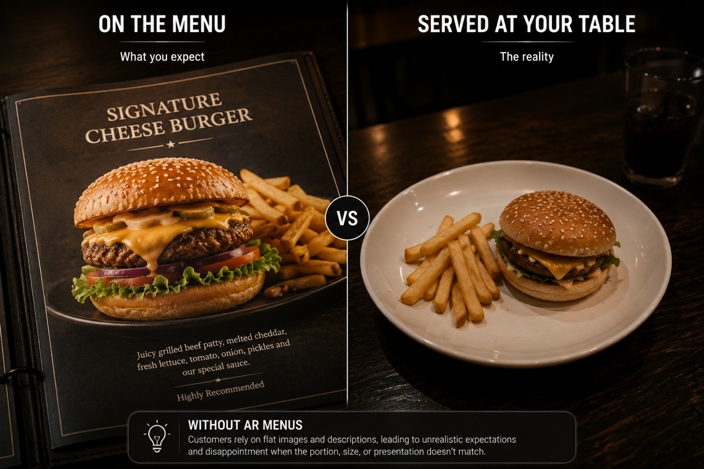 Diner viewing a 3D AR preview of a menu dish