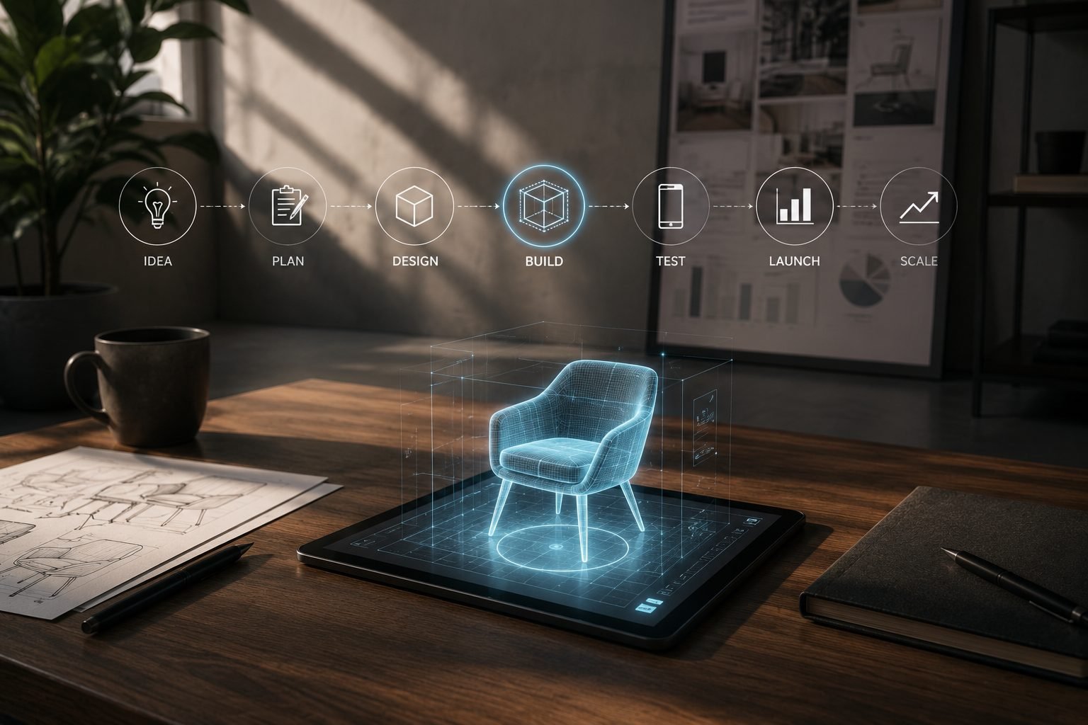 Foundation of a scalable AR project shown through connected devices and content