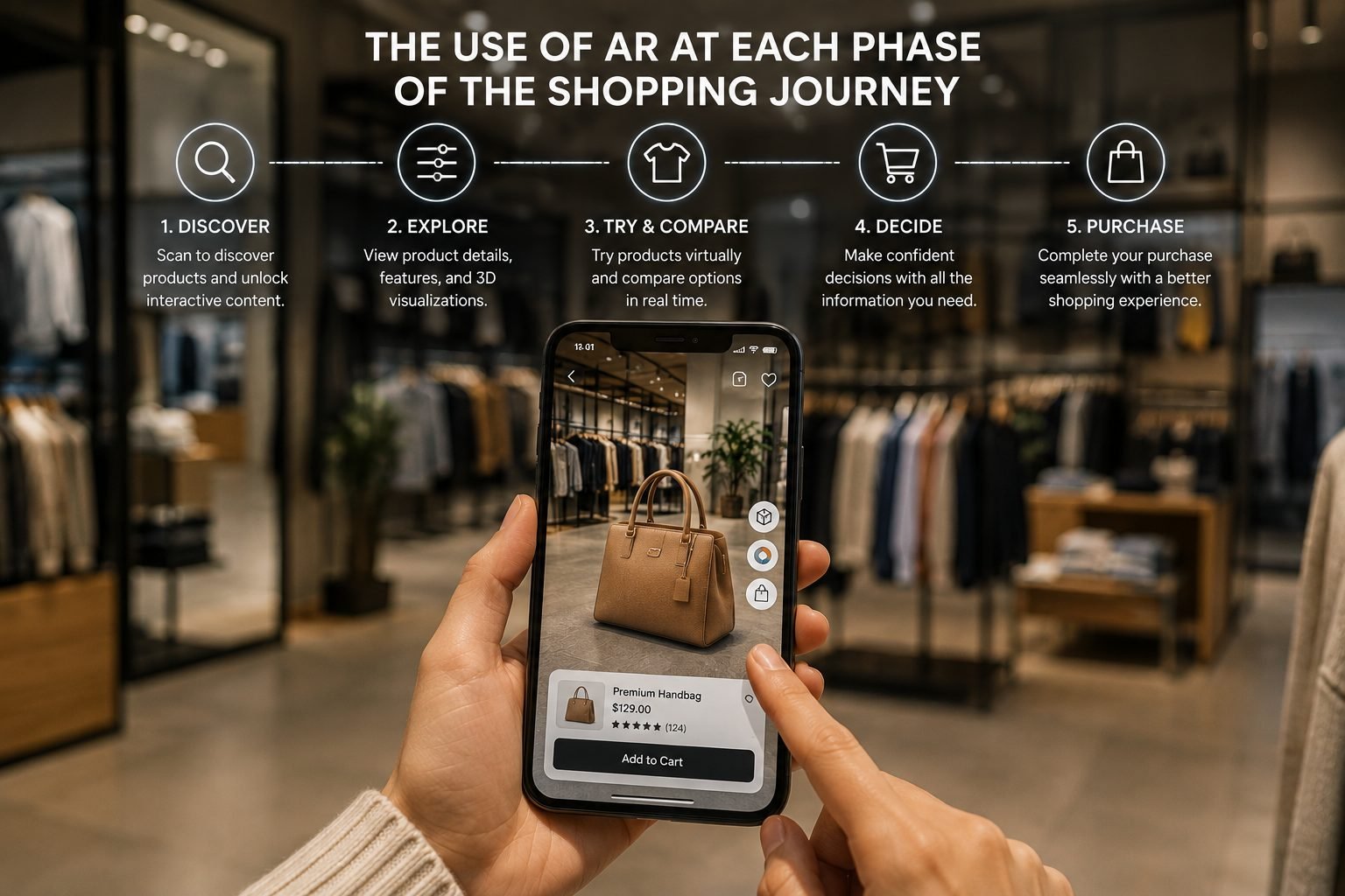 Customer journey stages enhanced by augmented reality from discovery to purchase